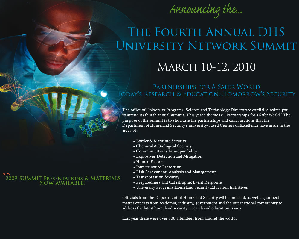Announcing the Third Annual DHS University Network Summit, March 17-19, 2009