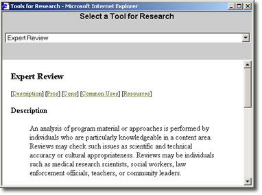 image of the Tools for Research window